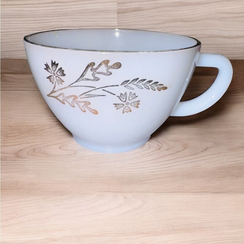 Federal Glass Co China Milk Glass Meadow Gold Flowers Wheat - TEA CUP